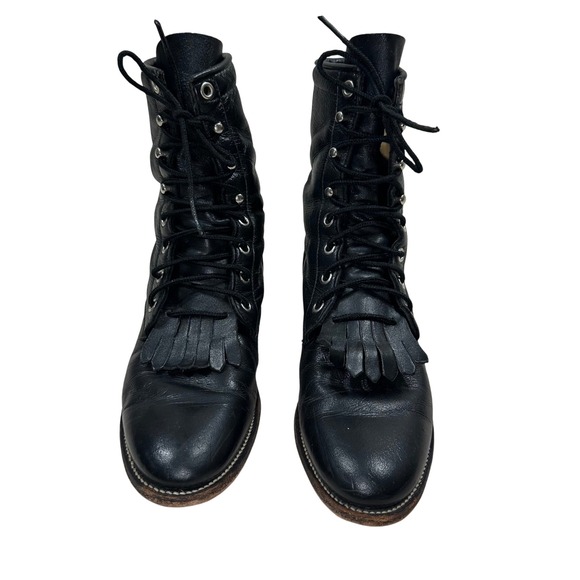 Justin Bieber Shoes - Justin Women's Combat Boots Black Leather Kiltie Flap Lace Up Preppy Size 7B